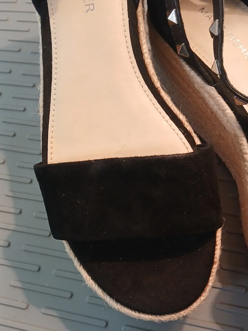 Marc Fisher Black Suede Studded Espadrille Sandals Size 6.5